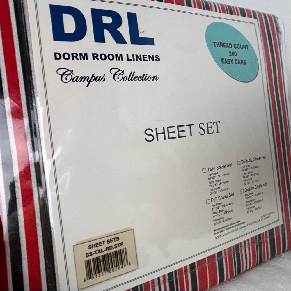 DRL Dorm Room Linens Campus Collection Sheet Set Red White Blue Stripes Twin‎ XL